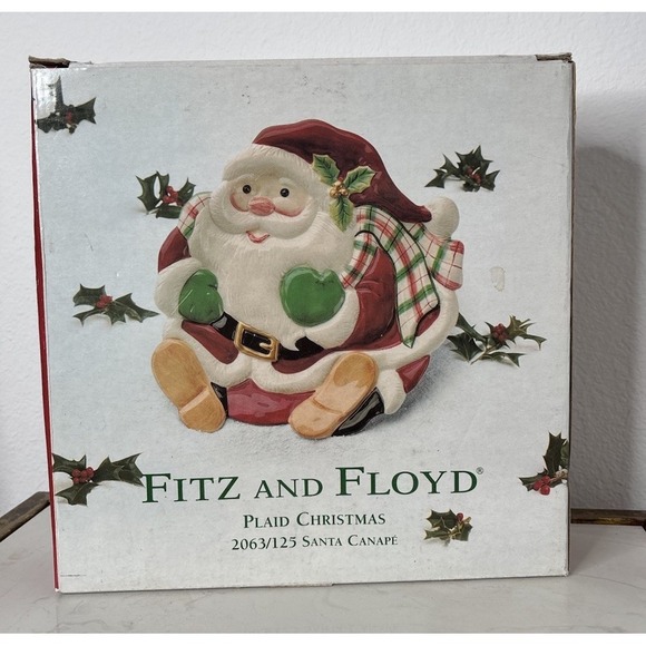 Fitz and Floyd Other - RARE FITZ AND FLOYD SANTA CANAPE "PLAID CHRISTMAS" 2063/125 RETIRED HOLIDAY GIFT